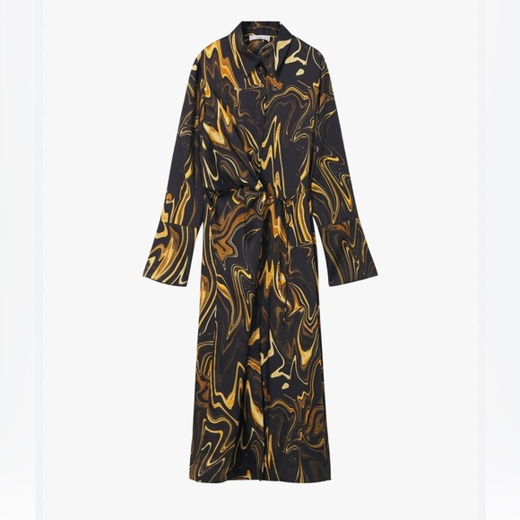 Mango Black and Gold Swirl Midi Dress - Picture 1 of 13